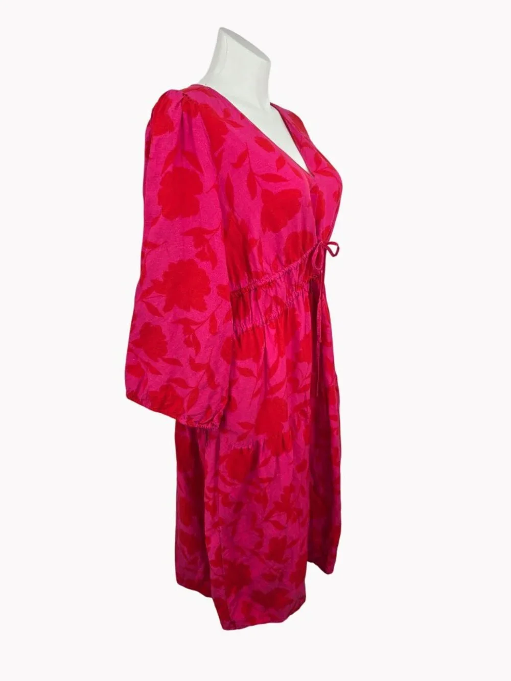 Kate Spade New York 1X Red & Pink Floral Midi Dress With Drawstring Waist